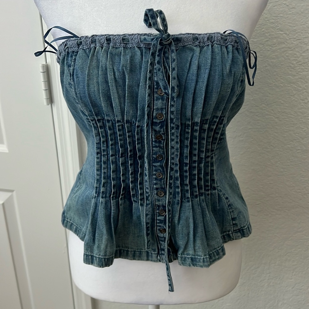 NWT Free People|| Denim Wink Wink Tube Top in X-Small  Wash,